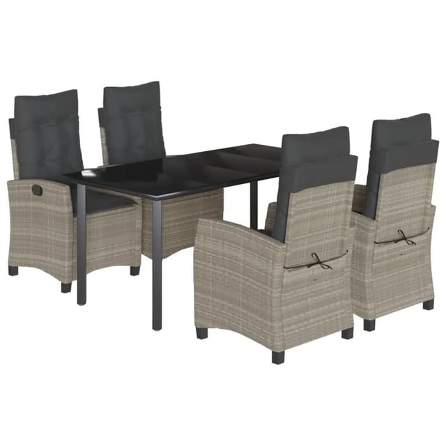 vidaXL 5-Tlg Garten-Essgruppe mit Kissen Hellgrau Poly Rattan 3212856