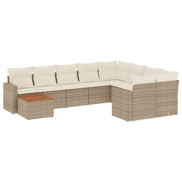 vidaXL 10-Tlg Garten-Sofagarnitur mit Kissen Beige Poly Rattan 3256618