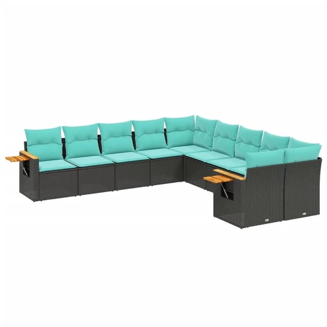 vidaXL 10-Tlg Garten-Sofagarnitur mit Kissen Schwarz Poly Rattan 3227191