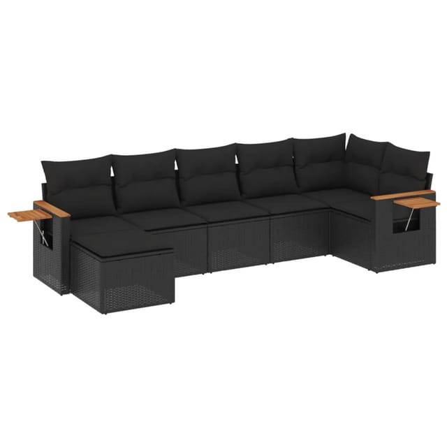 vidaXL 7-Tlg Garten-Sofagarnitur mit Kissen Schwarz Poly Rattan 3227028