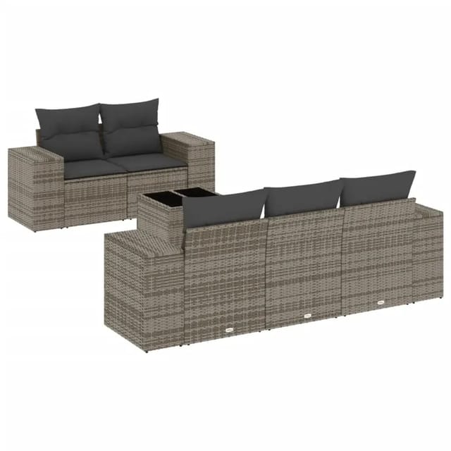 vidaXL 6-Tlg Garten-Sofagarnitur mit Kissen Grau Poly Rattan 3254637