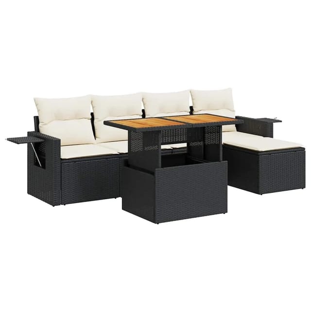 vidaXL 6-Tlg Garten-Sofagarnitur mit Kissen Schwarz Poly Rattan 3327136