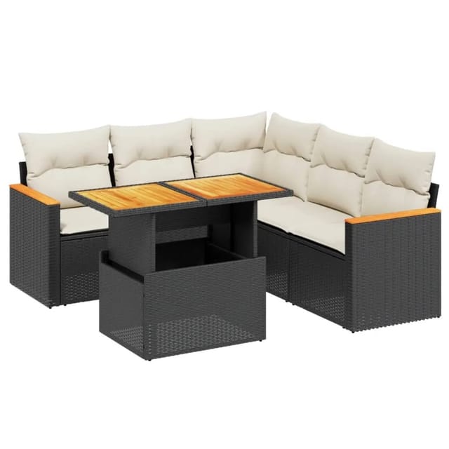 vidaXL 6-Tlg Garten-Sofagarnitur mit Kissen Schwarz Poly Rattan 3273072
