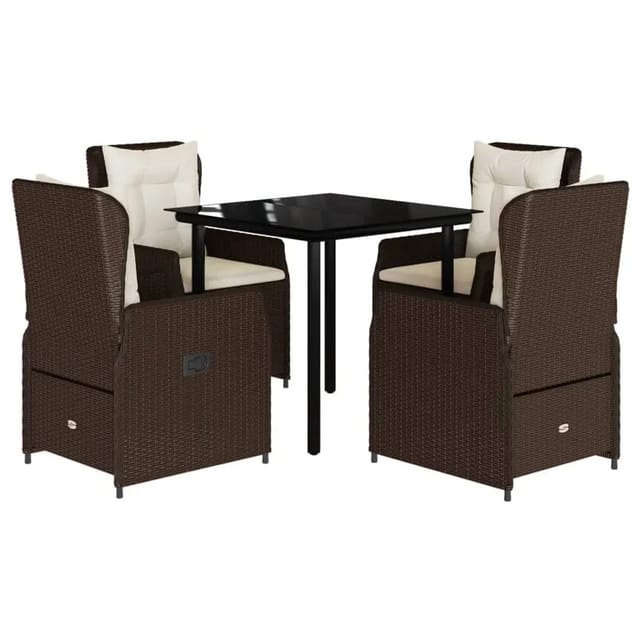 vidaXL 5-Tlg Garten-Essgruppe mit Kissen Braun Poly Rattan 3262848