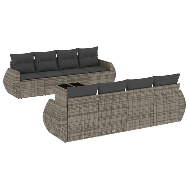 vidaXL 9-Tlg Garten-Sofagarnitur mit Kissen Grau Poly Rattan 3253487