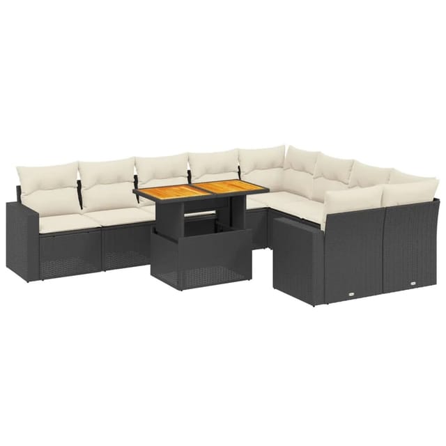 vidaXL 10-Tlg Garten-Sofagarnitur mit Kissen Schwarz Poly Rattan 3271469