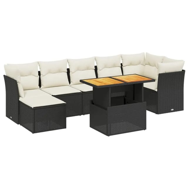 vidaXL 8-Tlg Garten-Sofagarnitur mit Kissen Schwarz Poly Rattan 3275485