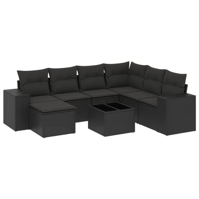 vidaXL 8-Tlg Garten-Sofagarnitur mit Kissen Schwarz Poly Rattan 3222904