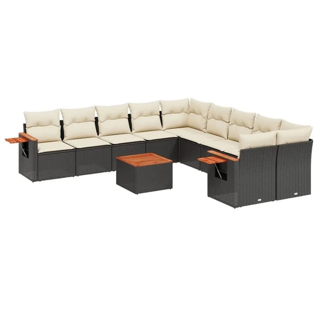 vidaXL 11-Tlg Garten-Sofagarnitur mit Kissen Schwarz Poly Rattan 3227197