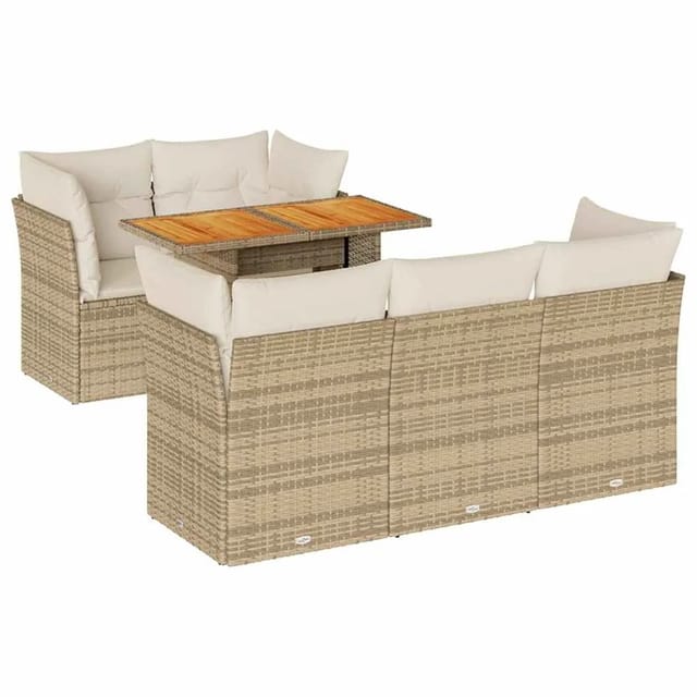 vidaXL 6-Tlg Garten-Sofagarnitur mit Kissen Beige Poly Rattan 3326886