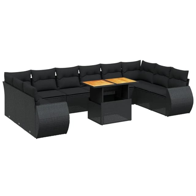 vidaXL 11-Tlg Garten-Sofagarnitur mit Kissen Schwarz Poly Rattan 3272364