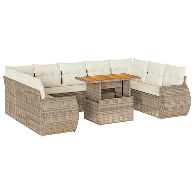 vidaXL 10-Tlg Garten-Sofagarnitur mit Kissen Beige Poly Rattan 3327306