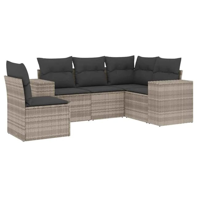 vidaXL 5-Tlg Garten-Sofagarnitur mit Kissen Hellgrau Poly Rattan 3222571