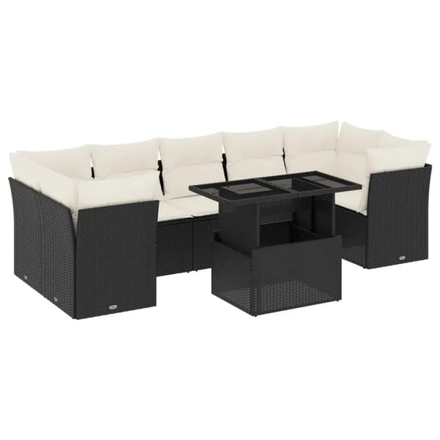 vidaXL 8-Tlg Garten-Sofagarnitur mit Kissen Schwarz Poly Rattan 3266396