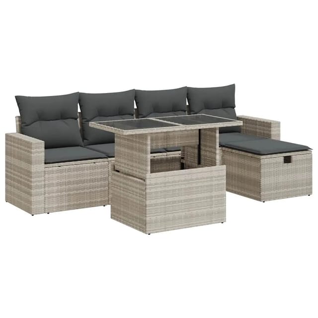 vidaXL 6-Tlg Garten-Sofagarnitur mit Kissen Hellgrau Poly Rattan 3327812