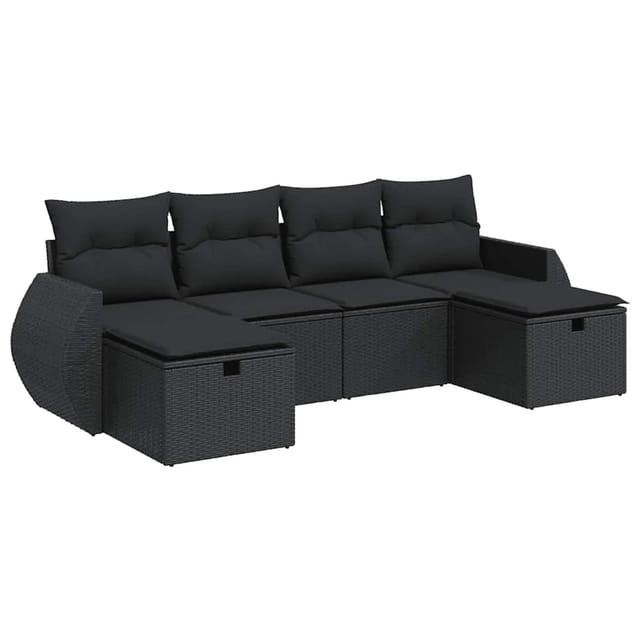 vidaXL 6-Tlg Garten-Sofagarnitur mit Kissen Schwarz Poly Rattan 3325621