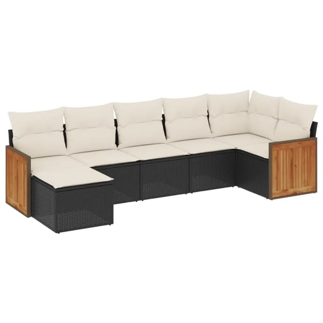 vidaXL 7-Tlg Garten-Sofagarnitur mit Kissen Schwarz Poly Rattan 3260271