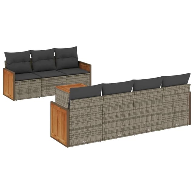 vidaXL 8-Tlg Garten-Sofagarnitur mit Kissen Grau Poly Rattan 3227488