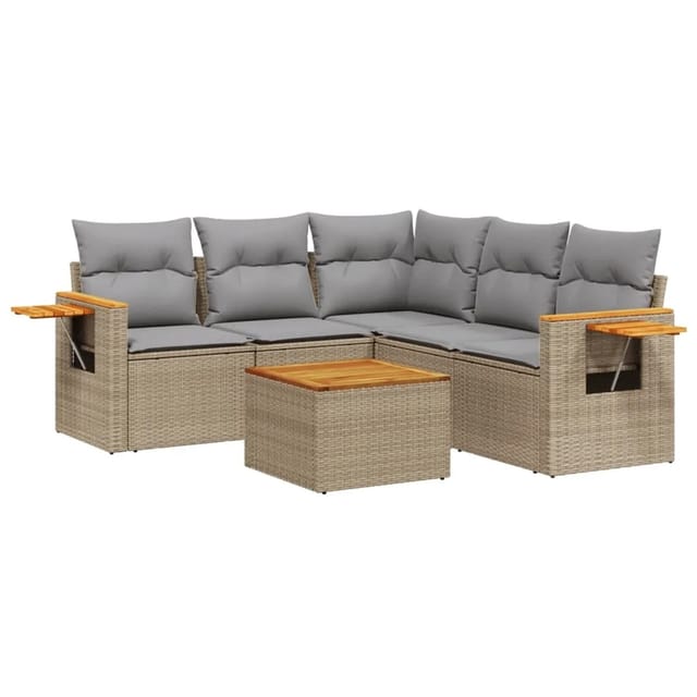 vidaXL 6-Tlg Garten-Sofagarnitur mit Kissen Beige Poly Rattan 3259210