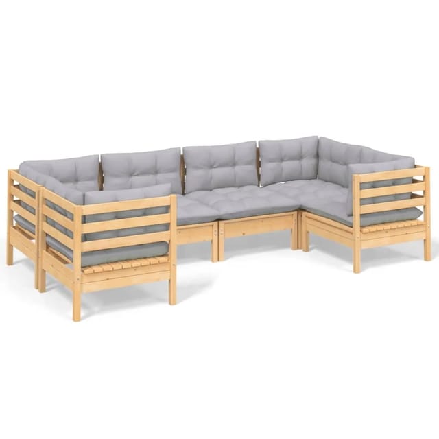vidaXL 6-Tlg Garten-Lounge-Set mit Grauen Kissen Kiefernholz 3097294