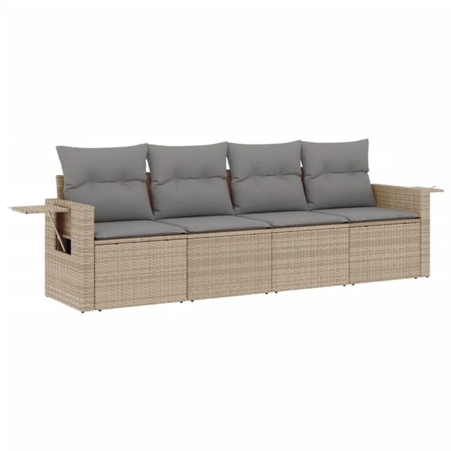 vidaXL 4-Tlg Garten-Sofagarnitur mit Kissen Beige Poly Rattan 3252216