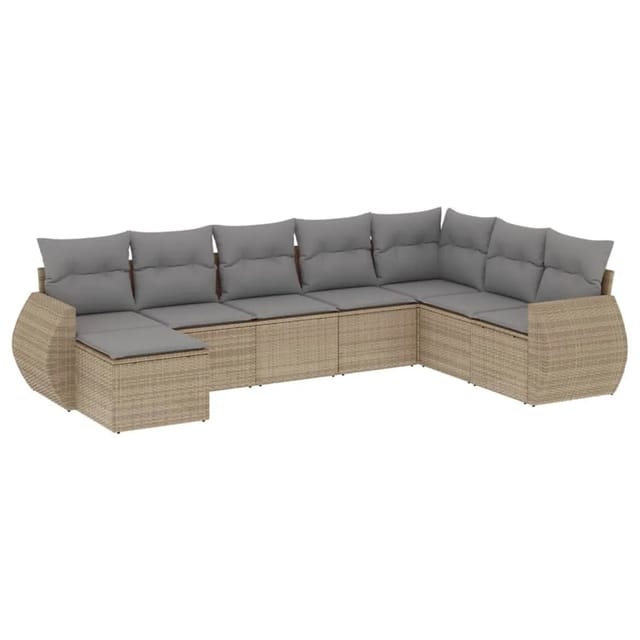 vidaXL 8-Tlg Garten-Sofagarnitur mit Kissen Beige Poly Rattan 3254096