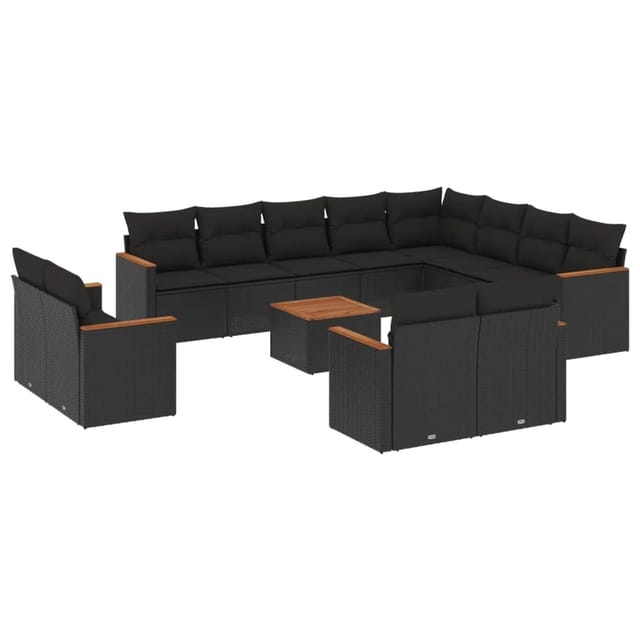 vidaXL 13-Tlg Garten-Sofagarnitur mit Kissen Schwarz Poly Rattan 3258919