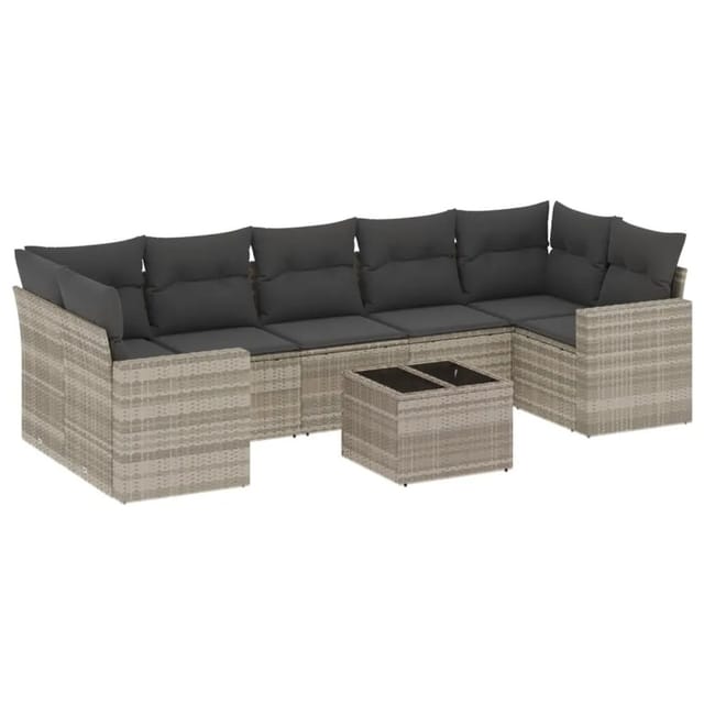 vidaXL 8-Tlg Garten-Sofagarnitur mit Kissen Hellgrau Poly Rattan 3218732