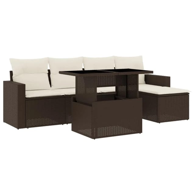 vidaXL 6-Tlg Garten-Sofagarnitur mit Kissen Braun Poly Rattan 3267243