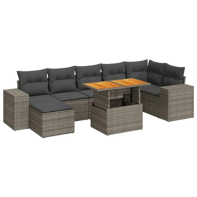 vidaXL 8-Tlg Garten-Sofagarnitur mit Kissen Grau Poly Rattan 3327406