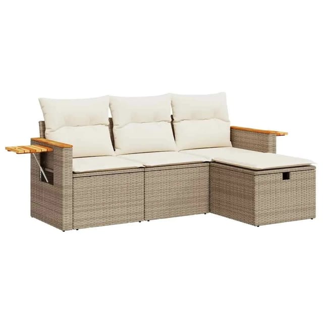 vidaXL 4-Tlg Garten-Sofagarnitur mit Kissen Beige Poly Rattan 3325950