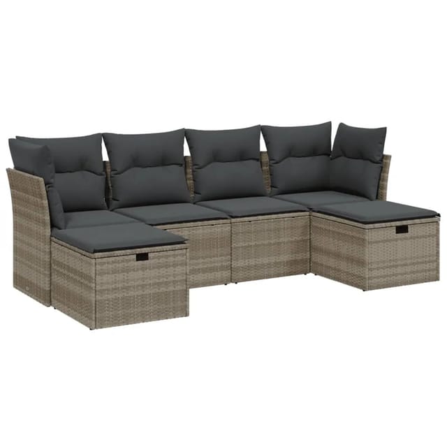vidaXL 6-Tlg Garten-Sofagarnitur mit Kissen Hellgrau Poly Rattan 3263238