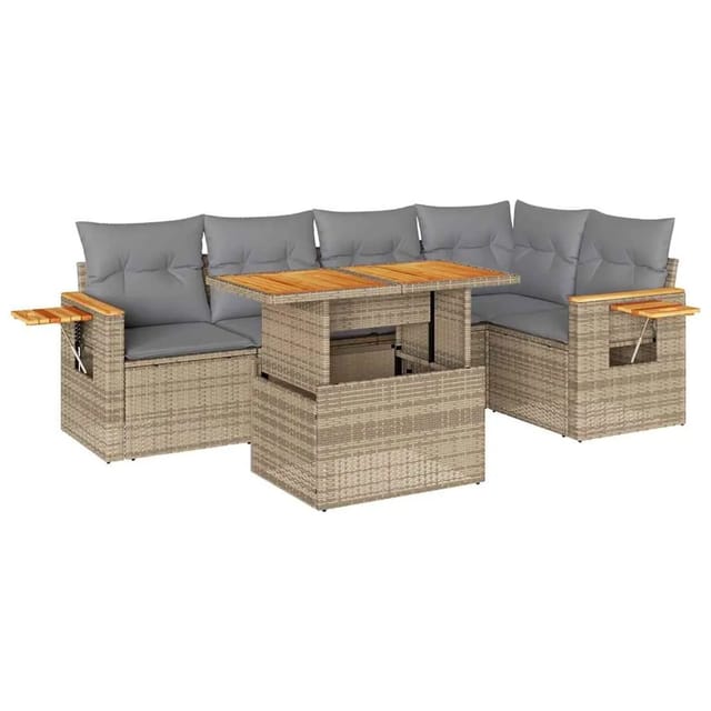 vidaXL 6-Tlg Garten-Sofagarnitur mit Kissen Beige Poly Rattan Akazie 3327601