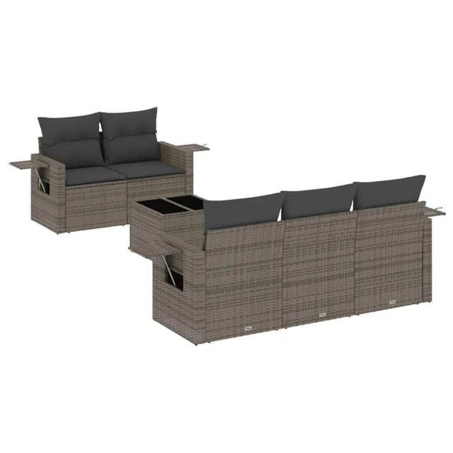 vidaXL 6-Tlg Garten-Sofagarnitur mit Kissen Grau Poly Rattan 3219899