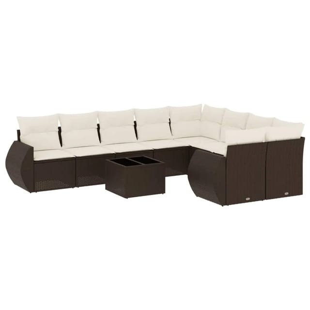 vidaXL 10-Tlg Garten-Sofagarnitur mit Kissen Braun Poly Rattan 3254190