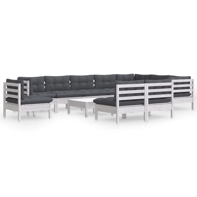 vidaXL 11-Tlg Garten-Lounge-Set mit Kissen Weiß Kiefer Massivholz 3096762