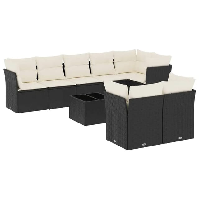 vidaXL 9-Tlg Garten-Sofagarnitur mit Kissen Schwarz Poly Rattan 3249755