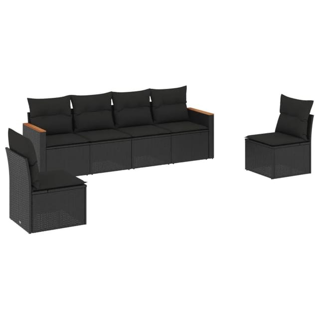 vidaXL 6-Tlg Garten-Sofagarnitur mit Kissen Schwarz Poly Rattan 3225859
