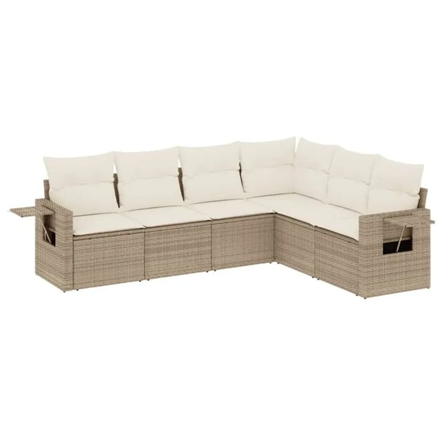 vidaXL 6-Tlg Garten-Sofagarnitur mit Kissen Beige Poly Rattan 3252545