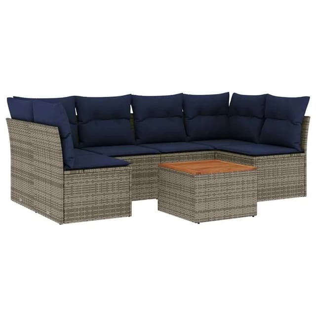 vidaXL 7-Tlg Garten-Sofagarnitur mit Kissen Grau Poly Rattan 3255893