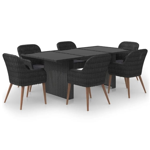 vidaXL 7-Tlg Garten-Essgruppe Poly Rattan Schwarz 3059482