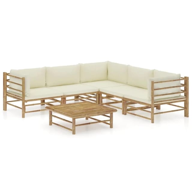 vidaXL 6-Tlg Garten-Lounge-Set mit Cremeweißen Kissen Bambus 3058213