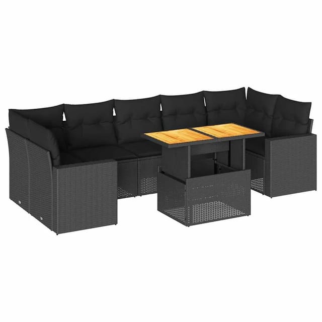vidaXL 8-Tlg Garten-Sofagarnitur mit Kissen Schwarz Poly Rattan 3327009