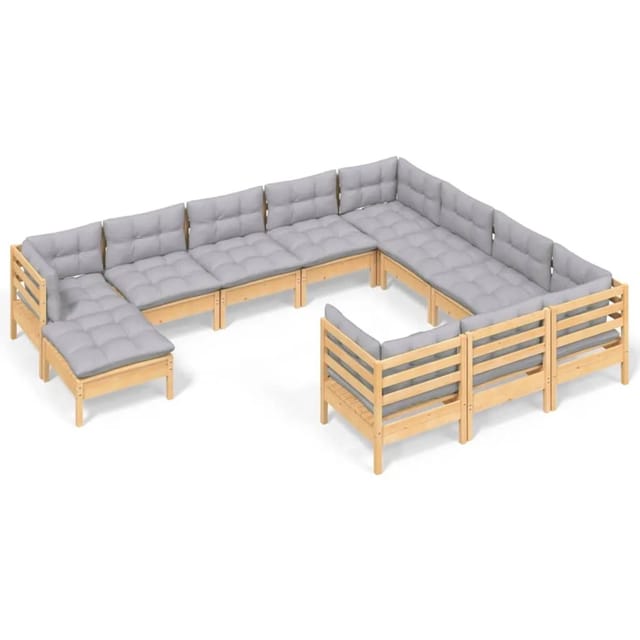 vidaXL 11-Tlg Garten-Lounge-Set mit Grauen Kissen Kiefernholz 3097042