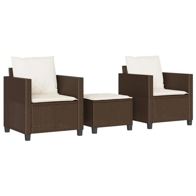 vidaXL 3-Tlg Bistro-Set mit Kissen Braun Poly Rattan 4003897
