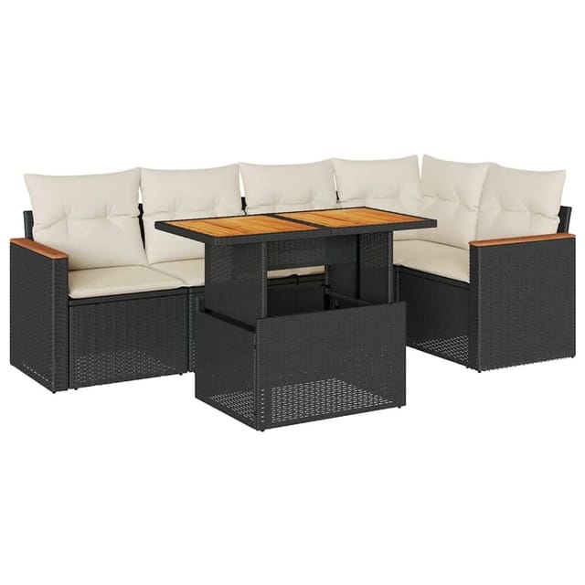 vidaXL 6-Tlg Garten-Sofagarnitur mit Kissen Schwarz Poly Rattan 3327486