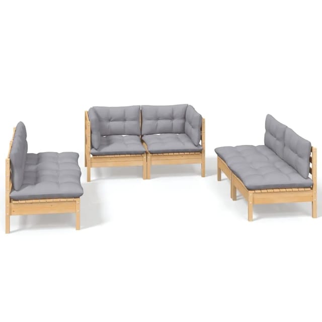 vidaXL 6-Tlg Garten-Lounge-Set mit Grauen Kissen Kiefer Massivholz 3096207
