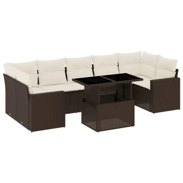 vidaXL 8-Tlg Garten-Sofagarnitur mit Kissen Braun Poly Rattan 3267153
