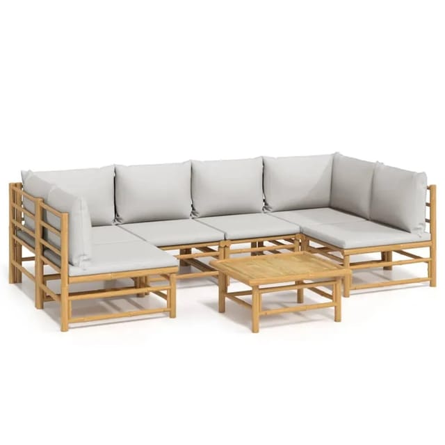 vidaXL 7-Tlg Garten-Lounge-Set mit Hellgrauen Kissen Bambus 3155102