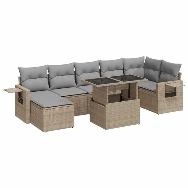 vidaXL 8-Tlg Garten-Sofagarnitur mit Kissen Beige Poly Rattan 3326520